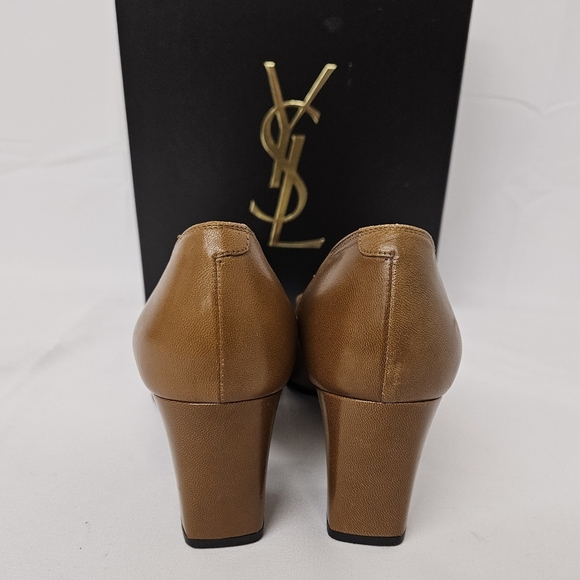 Yves Saint Laurent Woven Leather And Satin Bow Heels In Brown And Bronze Sz 6.5 - Picture 8 of 15